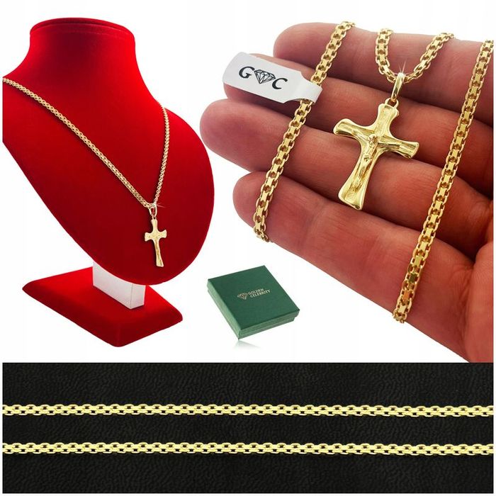 Złoty Łańcuszek Z Krzyżykiem Dla Chłopca, Pamiątka Komunii, Chrztu + G