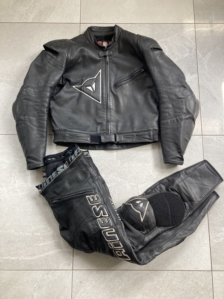 Komplet motocyklowy Dainese skórzany kurtka + spodnie z ochroniaczani