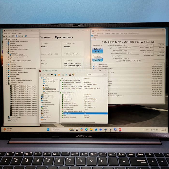 ASUS Vivobook 16X M1603QA Ryzen 7 5800HS / 12 GB / 512 SSD  Як НОВИЙ !