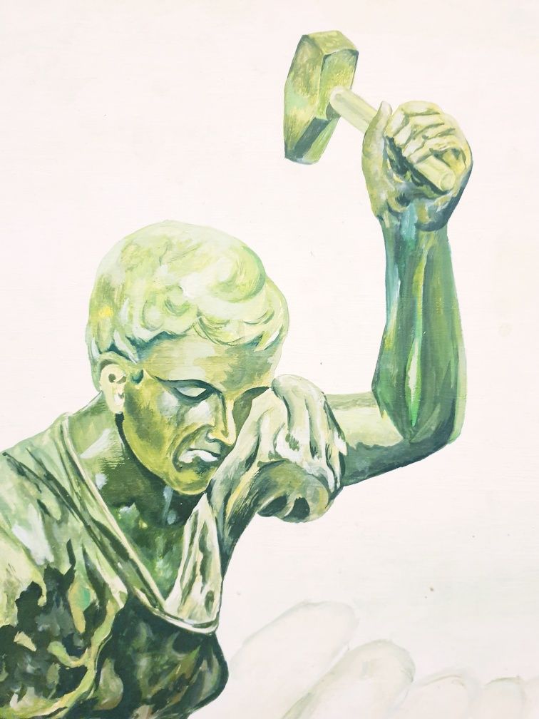Carlos Pereira: Ferreiro - grande pintura em guache sobre platex