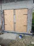 Tymczasowa brama garażowa na budowę 275x250, zawiasy, skoble, OSB