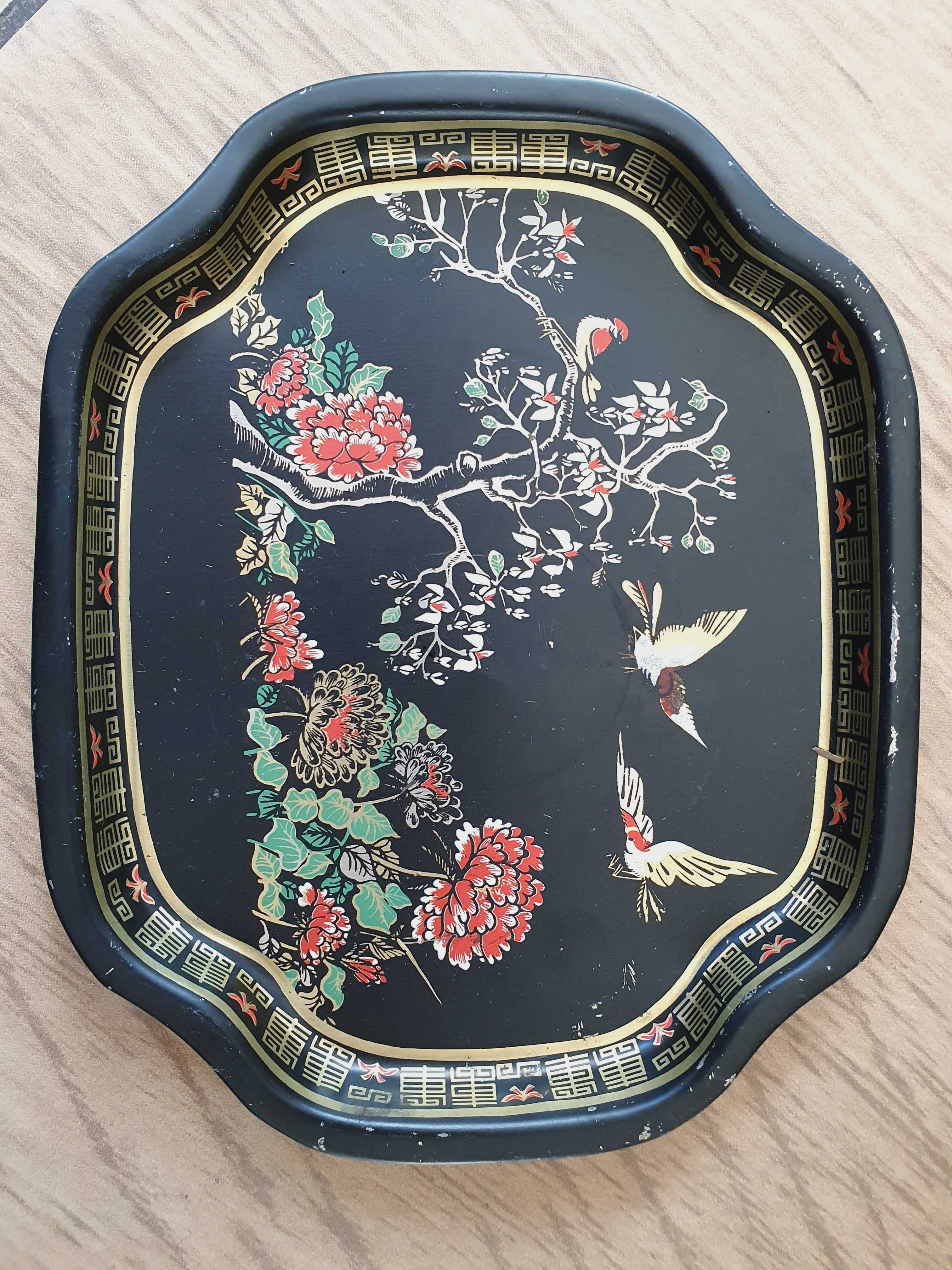 Taca japońska metalowa ręcznie malowana antyk