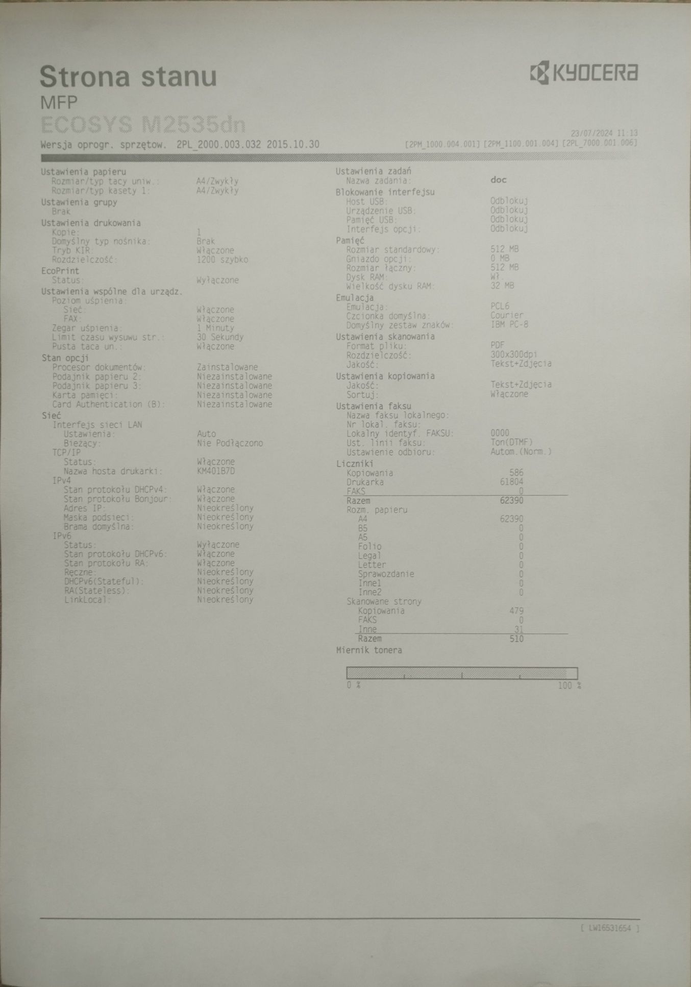 Urządzenie wielofunkcyjne laserowe Kyocera M2535DN drukarka ksero