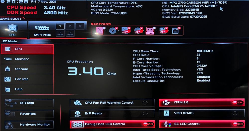 Bundle Intel Core i7-14700KF + MSI MPG Z790 Carbon Wi-Fi