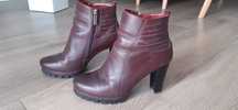 Skórzane botki kozaczki buty Lasocki kozaki bordo kozaki