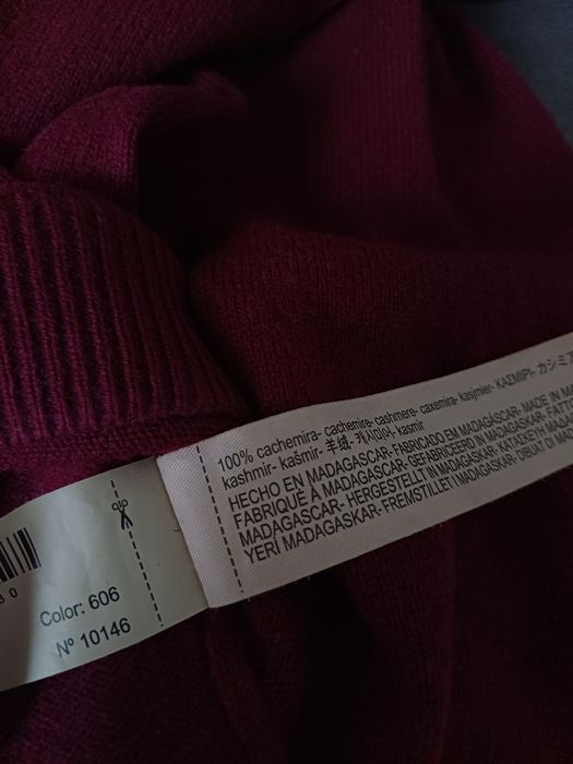 Massimo Dutti 100% kaszmir kaszmirowy sweter dekolt V bordowy burgund