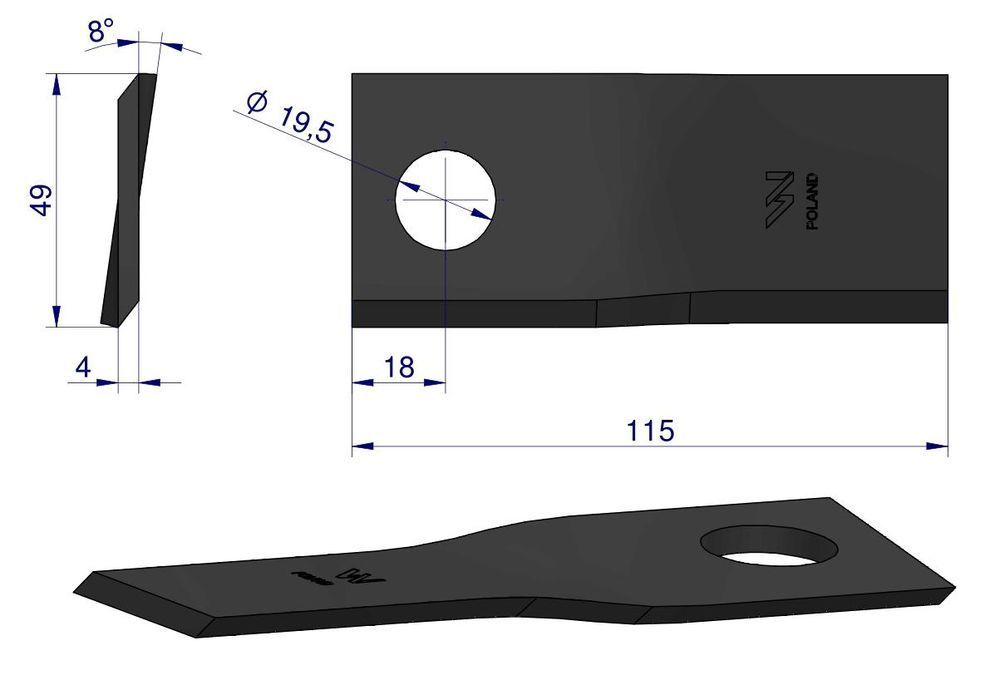 Nożyk kosiarka dyskowa 115x49x4mm (12P+12L) Samasz WARYŃSKI 24szt