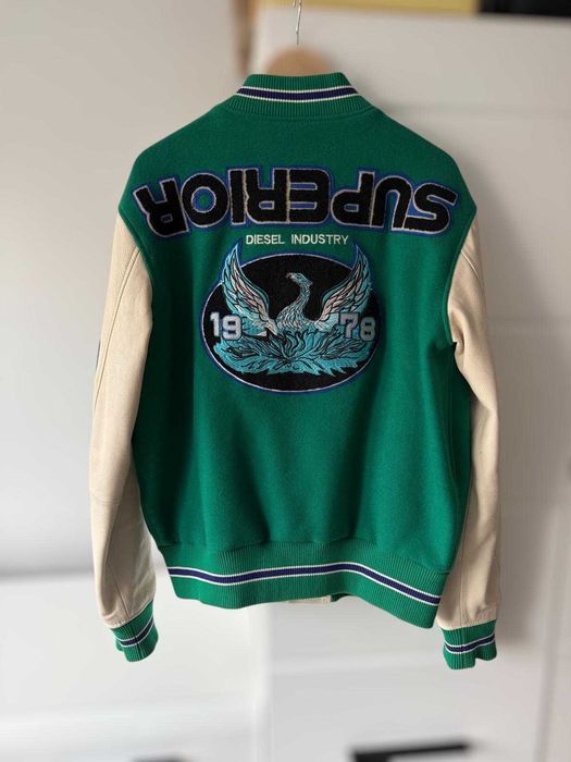 Diesel kurtka męska bejsbolówka ocieplana wełniana skórzana L college