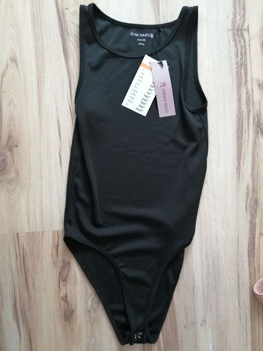 Nowe czarne body damskie Gym Hard XS Sinsay
