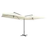 3 x Guarda-sol duplo com mastro de aço 250x250 cm branco areia