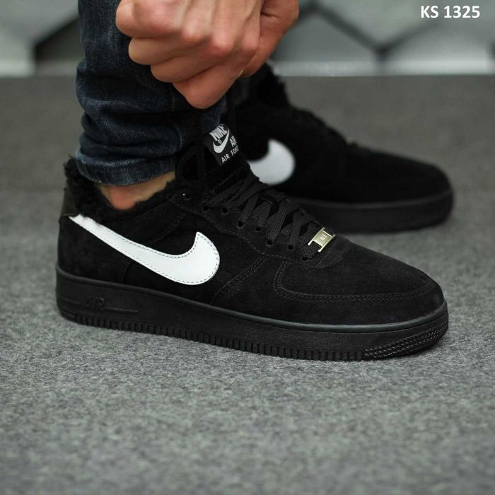 ХУТРО! Зимові Nike Air Force 1 Low Black White 40 41 42 43 44 45 найк