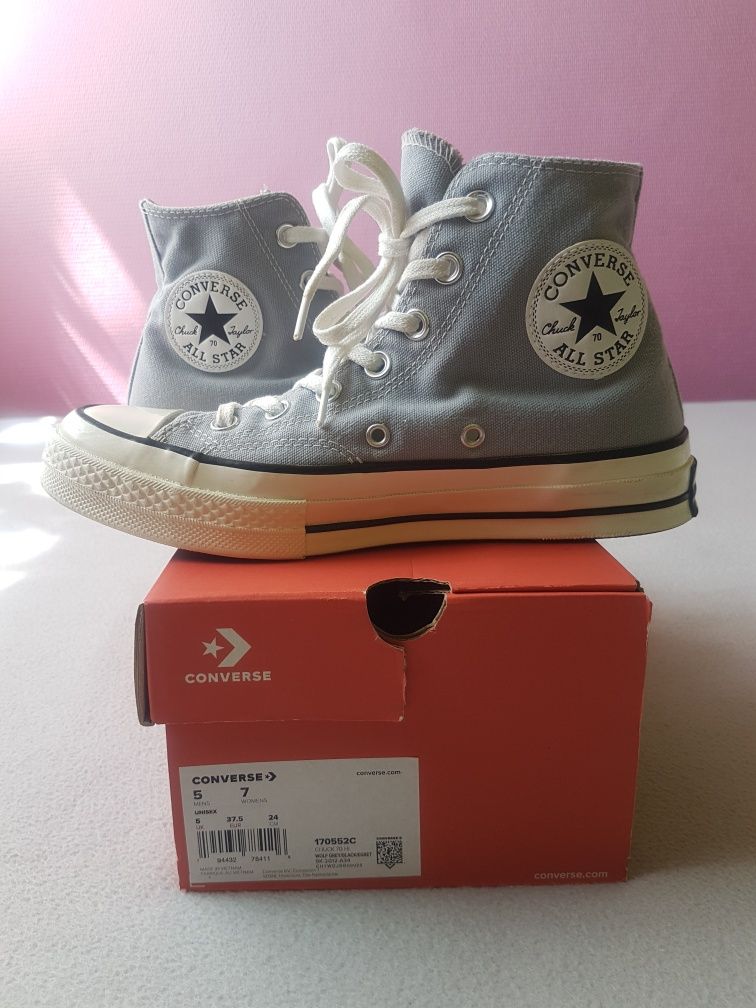 Trampki Converse Chuck 70 HI , roz.37,5, UK 5 unisex,szare/niebies.Bdb