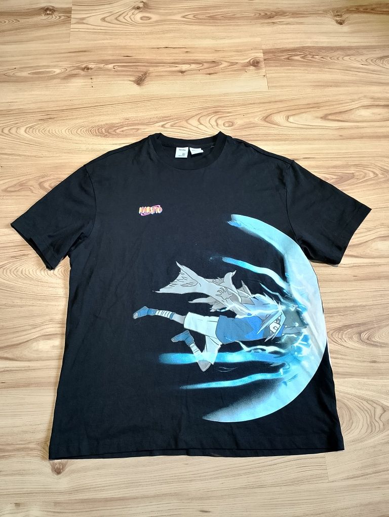 Czarna Koszulka Bershka x Naruto Sasuke vs Naruto