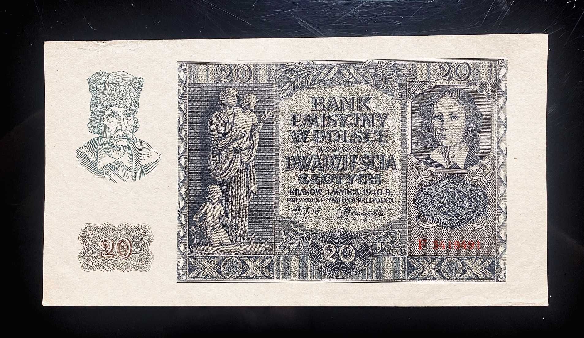Banknot 20 złotych 1940 seria F