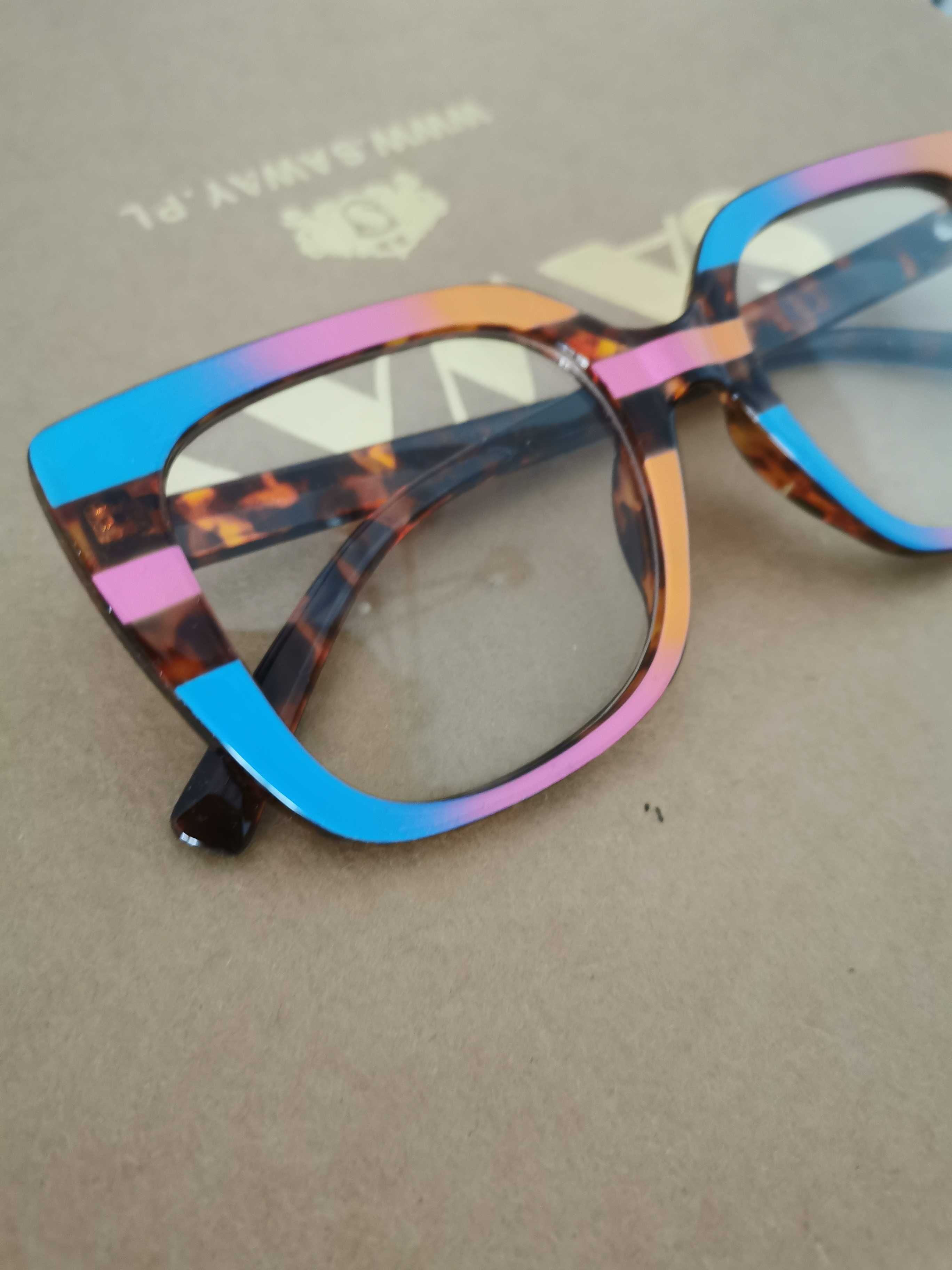 Okulary zerówki kwadratowe oprawki kolorowe damskie