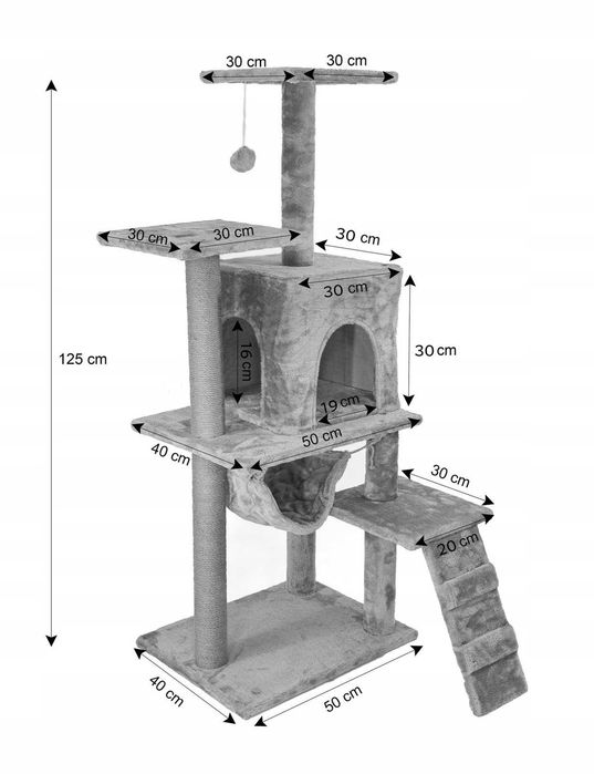 STABILNY Drapak dla kota 125 cm Domek, Hamak, Sizal, [DARMOWA DOSTAWA]