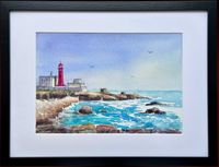 Pintura Quadro com moldura Farol/ framed original painting, Lighthouse