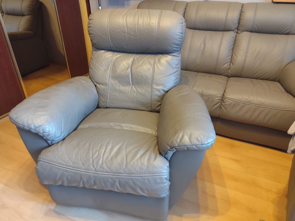 Komplet wypoczynkowy NUGAT skórzany sofa i 2 fotele funkcja relaks
