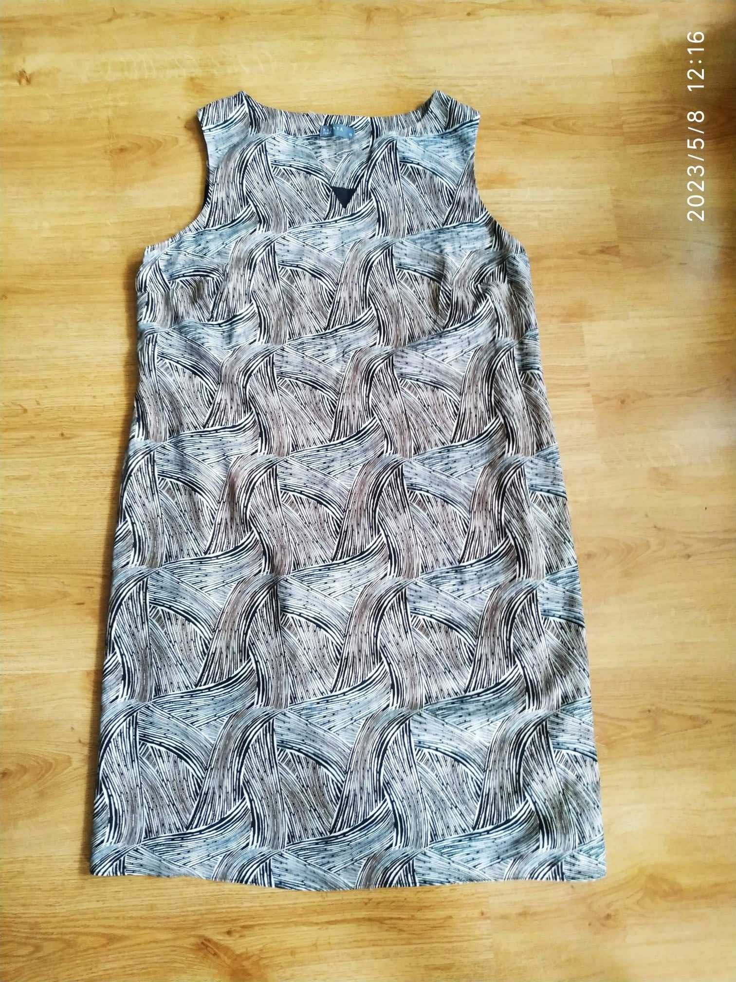 Lniana sukienka beżowo czarna Papaya 18 46 3XL