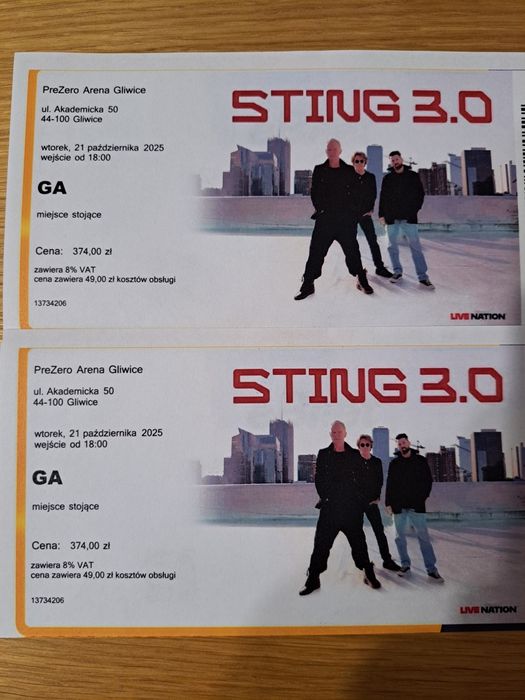 Sting dwa bilety koncert Gliwice