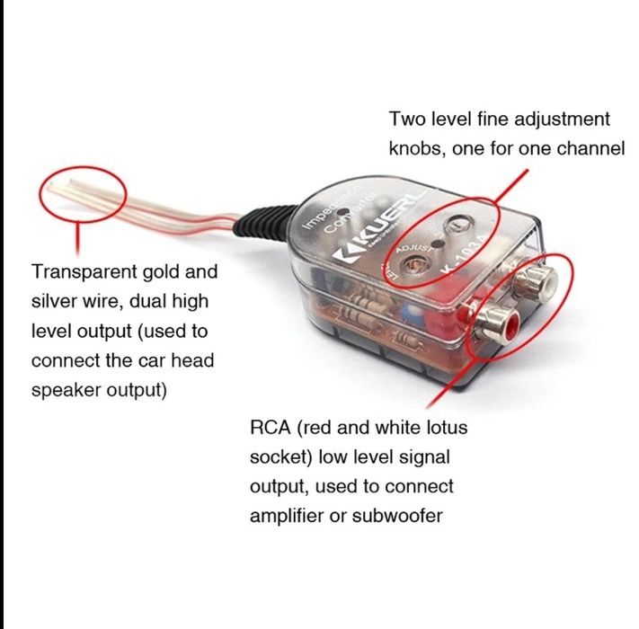Преобразователь уровня аудио сигнала, высокого в низкий RCA для авто