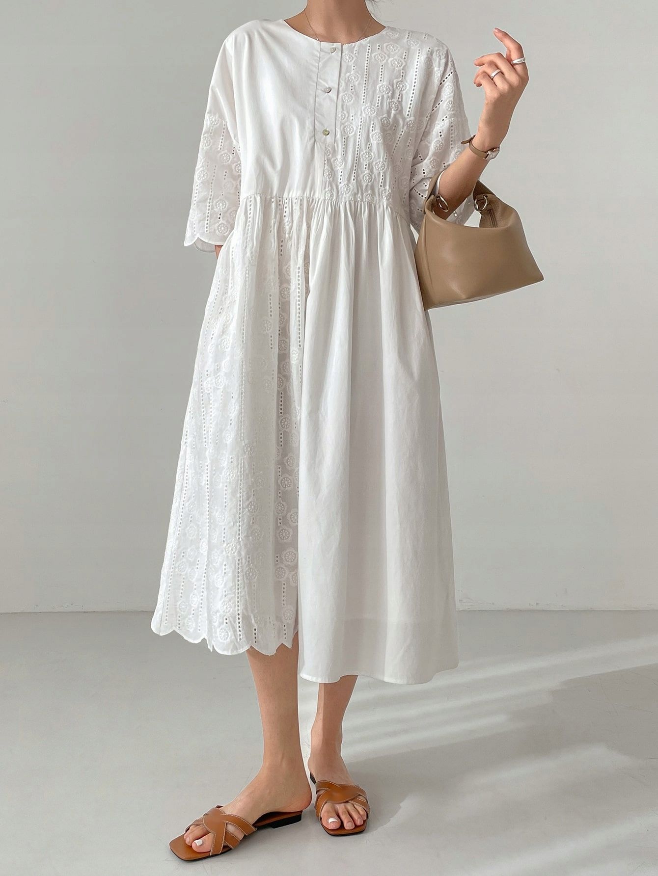 Sukienka Koszulowa Ażurowa Bawełniana Boho Midi Biała Casual Dazy Xxl
