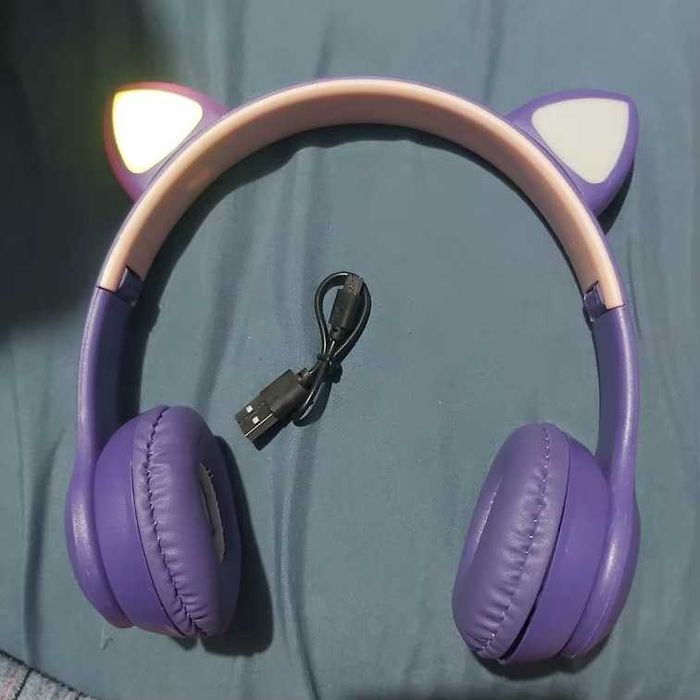 Słuchawki Bluetooth Cat Ear LED Light bezprzewodowe.
