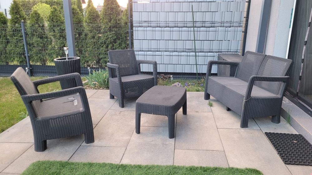 Meble ogrodowe kanapa, stolik i 2 fotele - USZKODZONE.