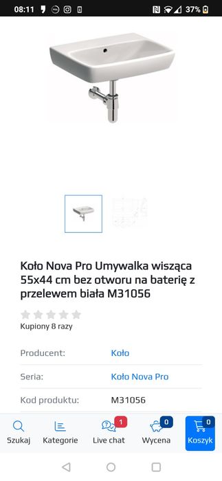Umywalka nova pro 55 bez otworu na baterię