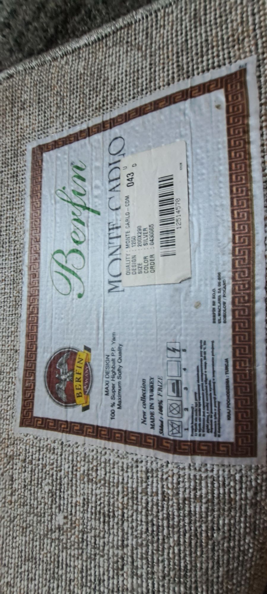 Dywan srebrny Berfin 200x290