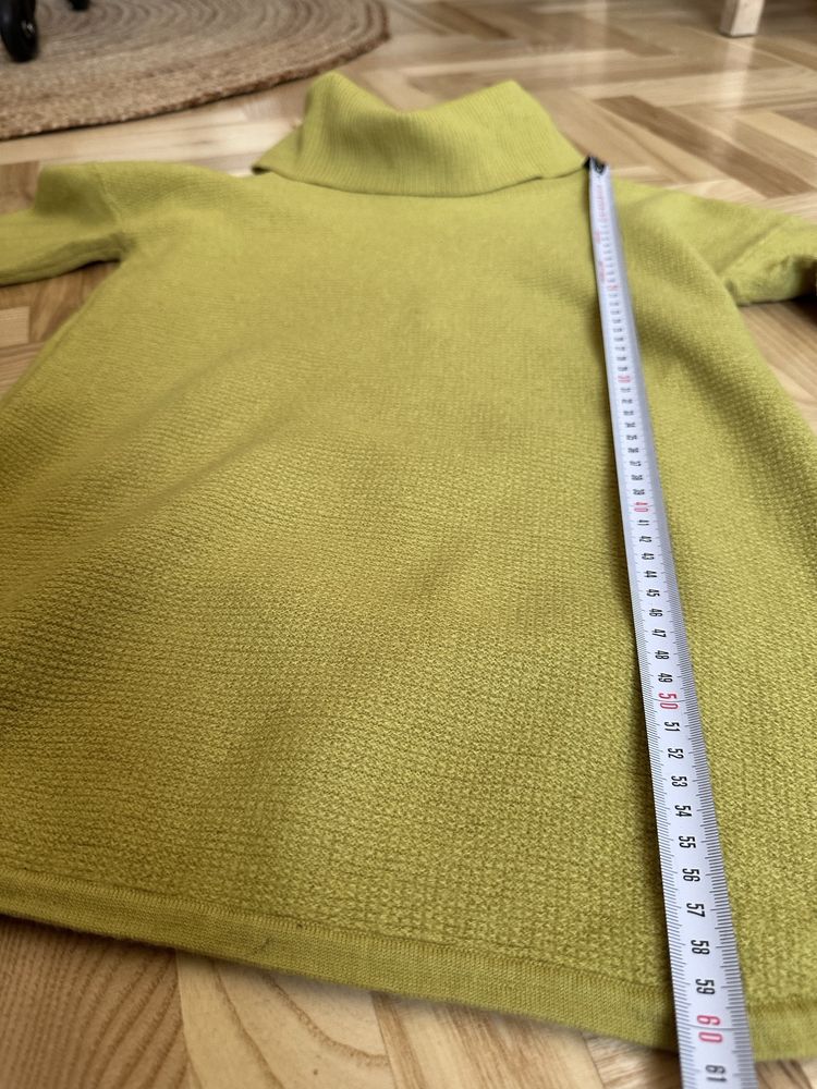 Limonkowy żółty sweter golf 100% wełna merino Max studio