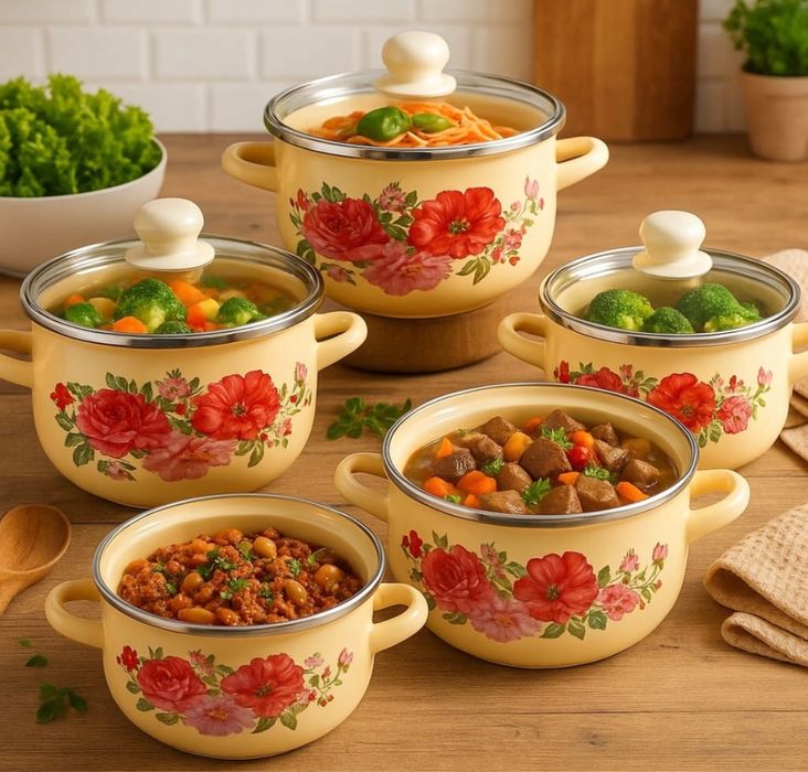 Komplet garnków emaliowanych 10 elementów – II gatunek, do indukcji