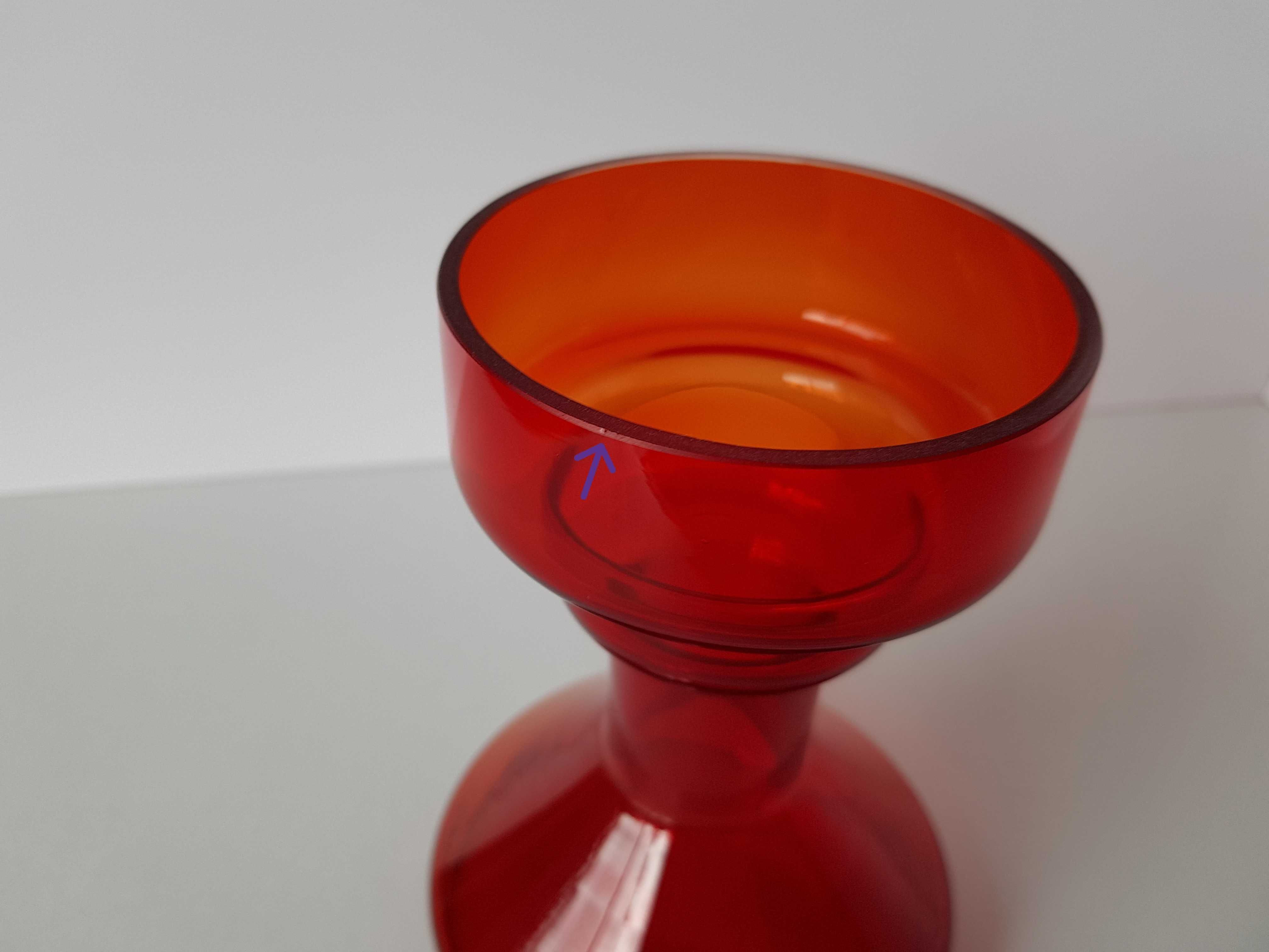 Świecznik (ok. 15,5 cm) , kolorowe szkło PRL