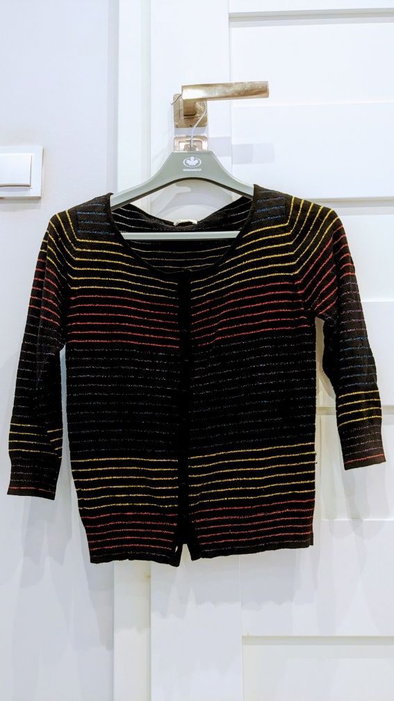 Sweterek kardigan paski zapinany solar 3/4 S 36 angora elegancki
