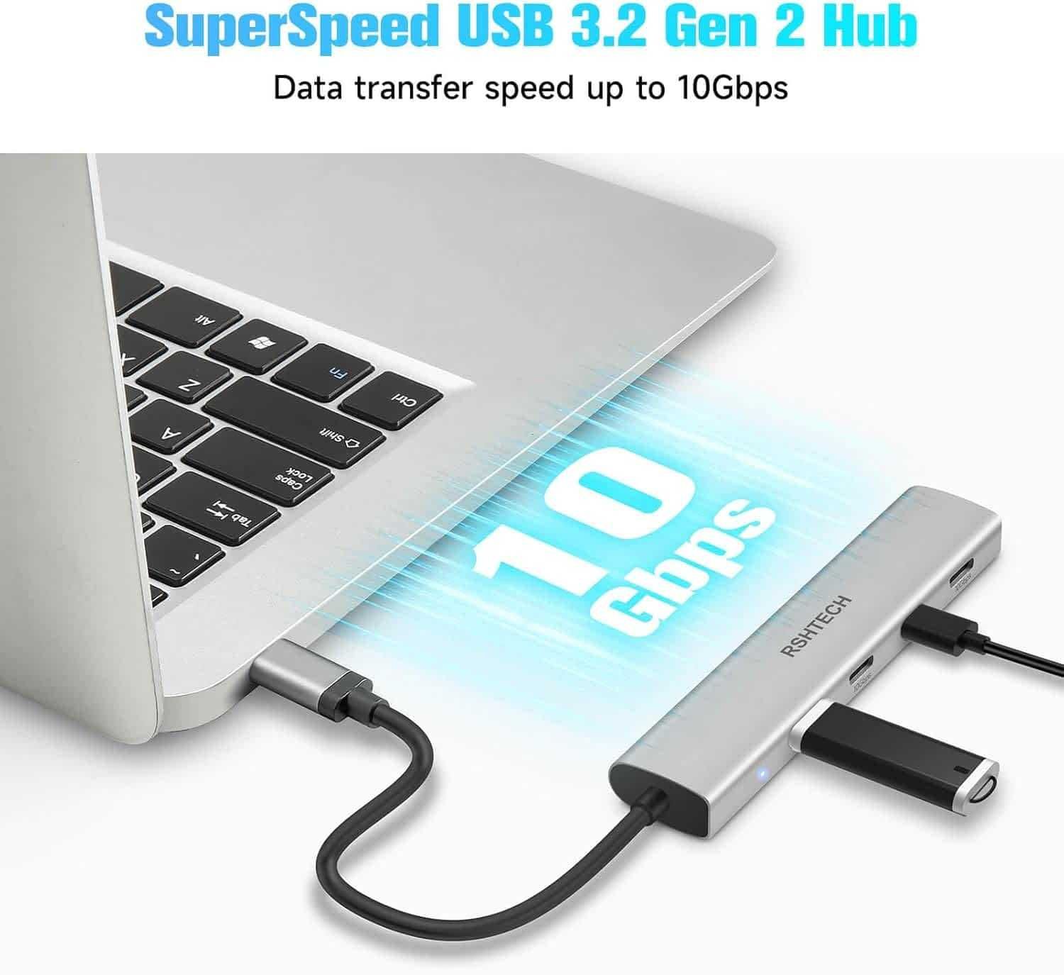 Hub USB C 10 Gbps, RSHTECH 4 porty