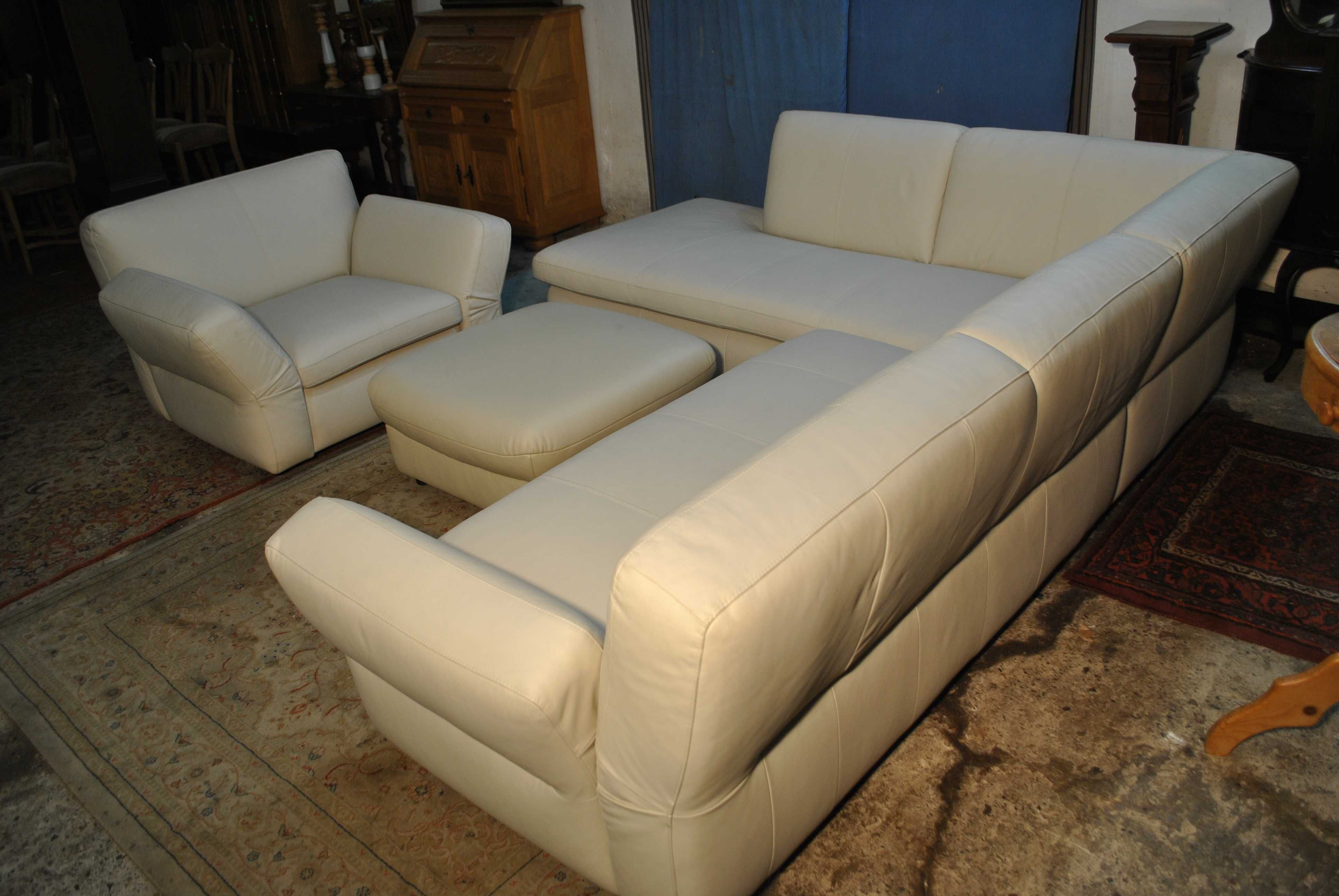 Fabrycznie Nowa Skóra Sofa Narożna Fotel Pufa firmy MONDO  z Niemiec