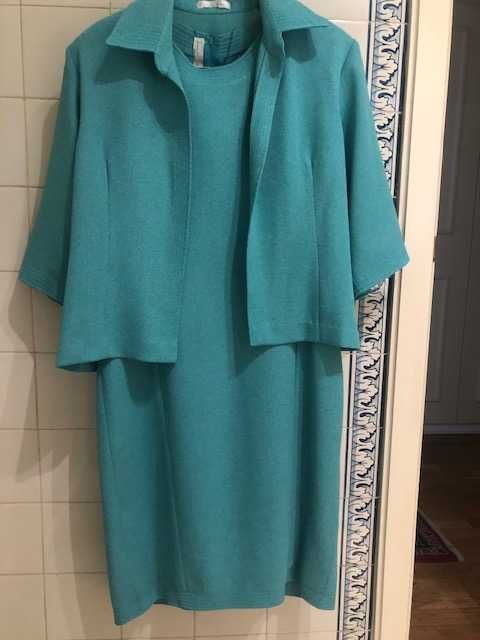 Elegante vestido festa com bolero, azul turquesa