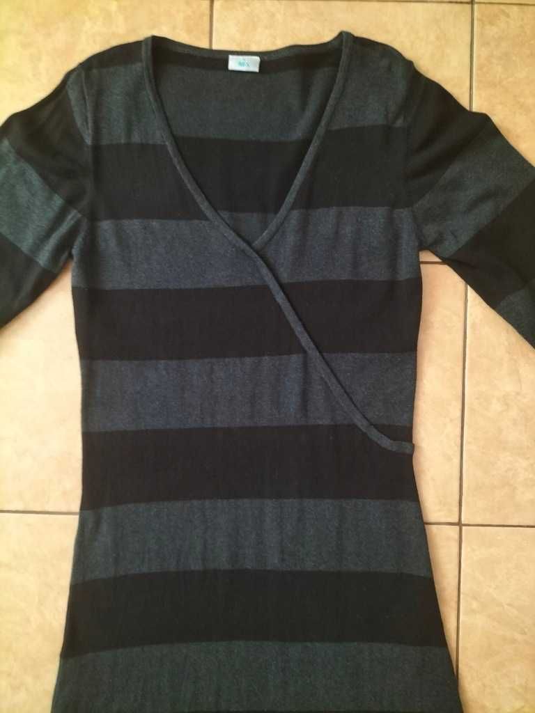 M&S Szara Zimowa Sukienka w pasy MIDI r. 38/40
