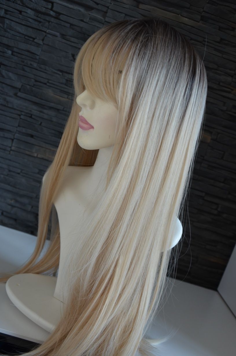 Peruka jasny blond długie gęste włosy NOWA
