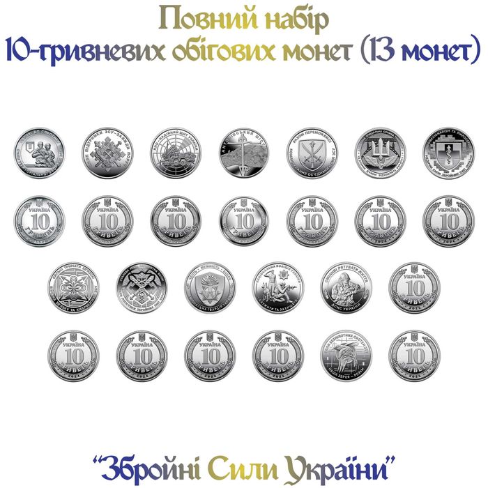 Повний набір пам'ятних обігових монет Збройні Сили 2022-2025 років