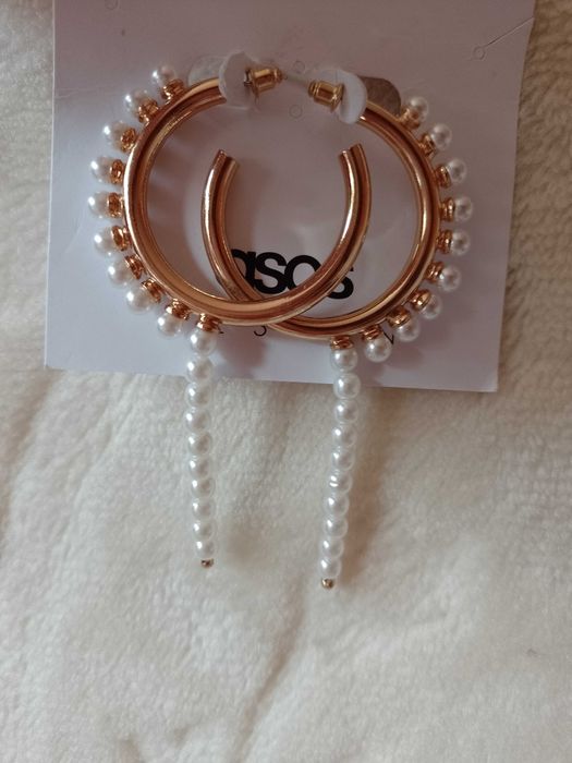 ASOS/ Bogato zdobione, długie kolczyki ślubne, perły koła, NOWE