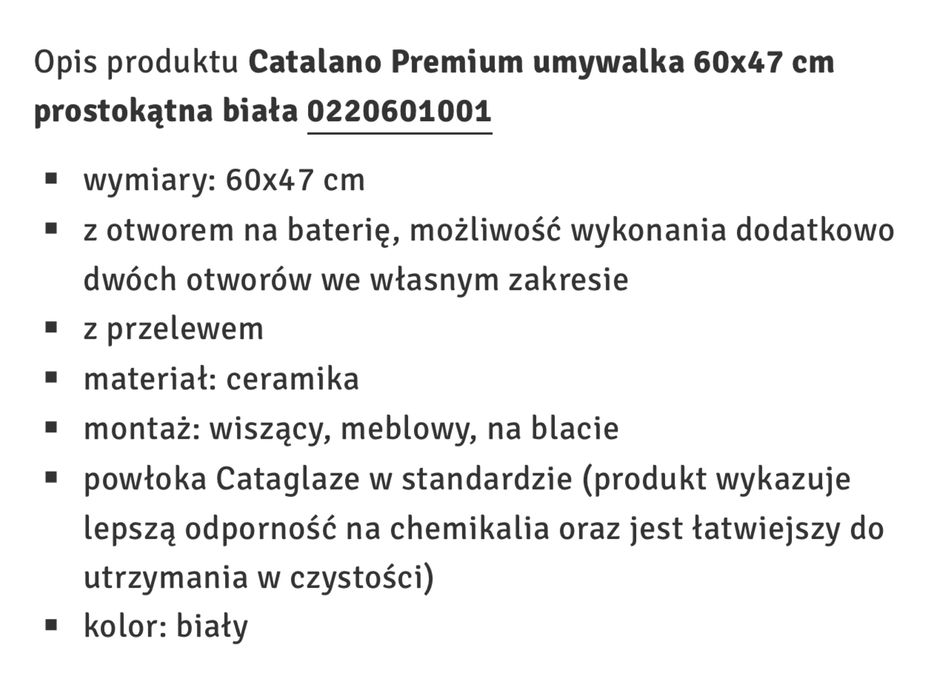 Umywalka nablatowa duża, biala umywalka Catalano 60x47, premium