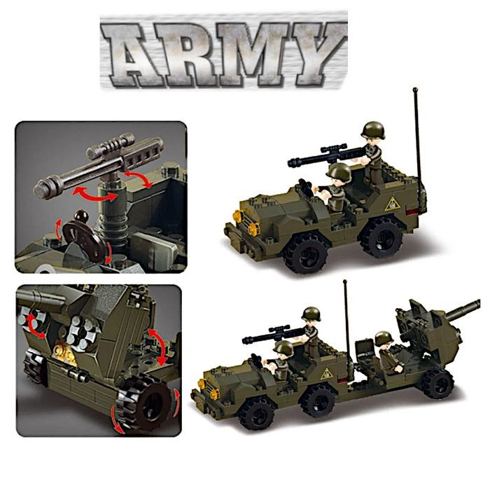 Klocki Jeep Wojskowy Armata DZIAŁO ARMIA 3 Figurki Wojsko Auto