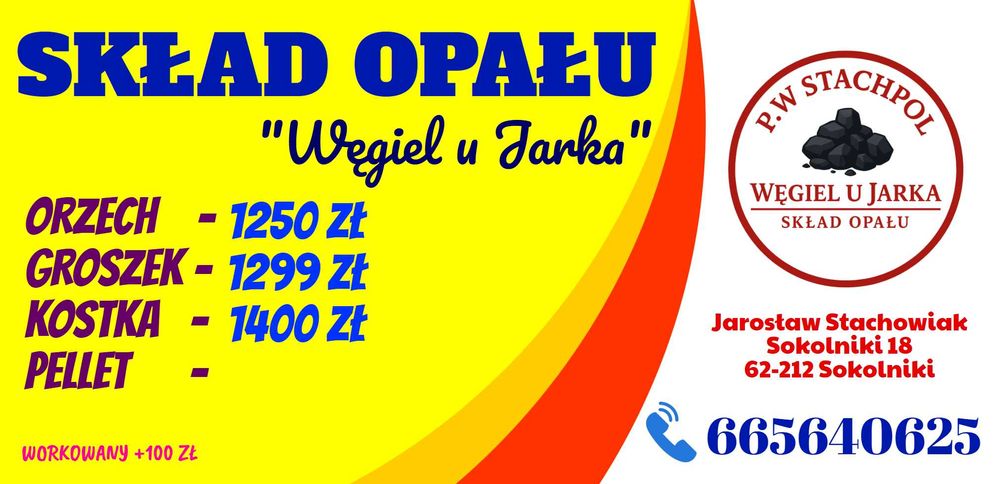 Węgiel 28-29 MJ/kg Groszek, Orzech Kostka KOMIR Skład opału. Pellet
