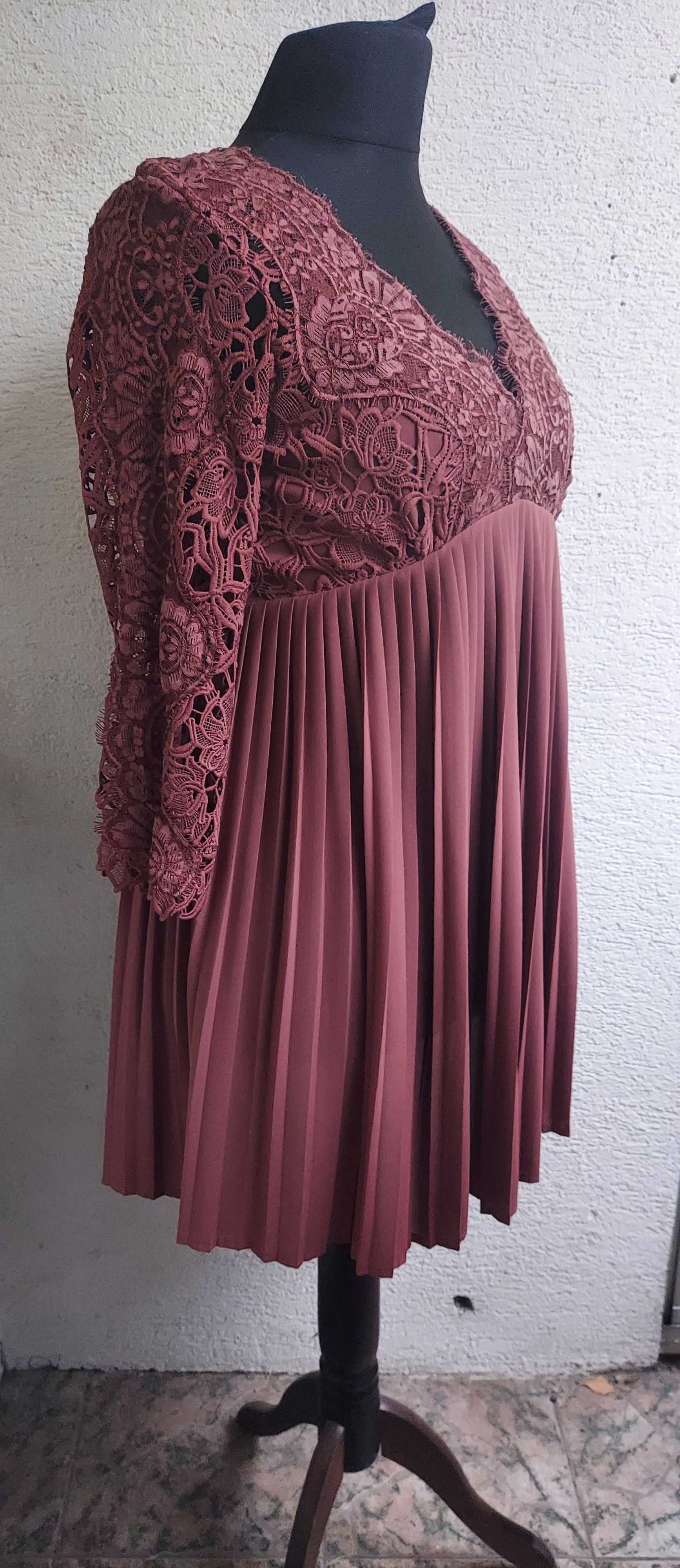 ZARA elegancka sukienka, plisowanie i koronka XL 42