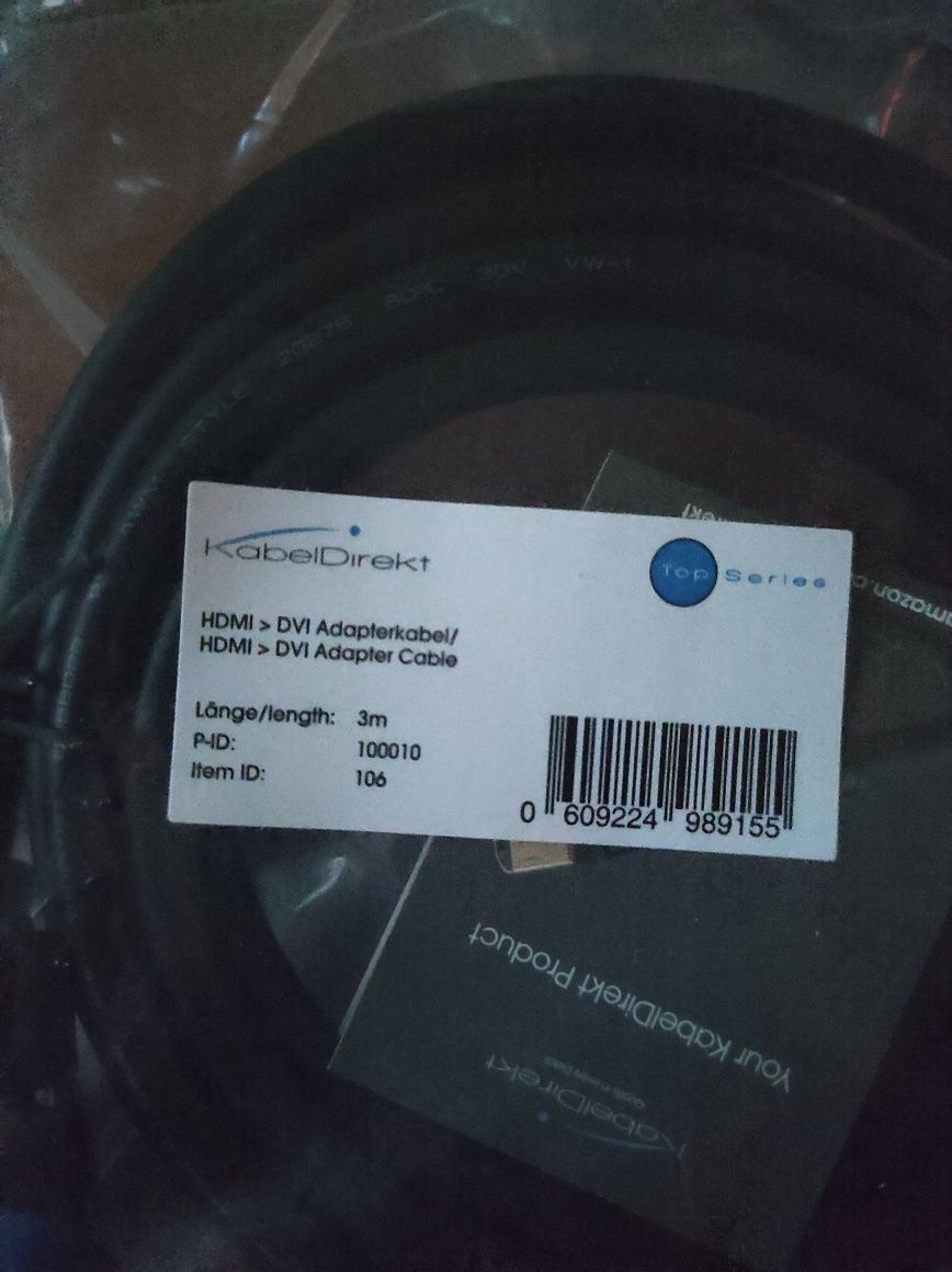 Kabel adapter 3m HDMI DVI