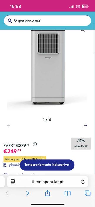 AR Condicionado Portátil Electronia. 15 Dias de uso. Estado de novo