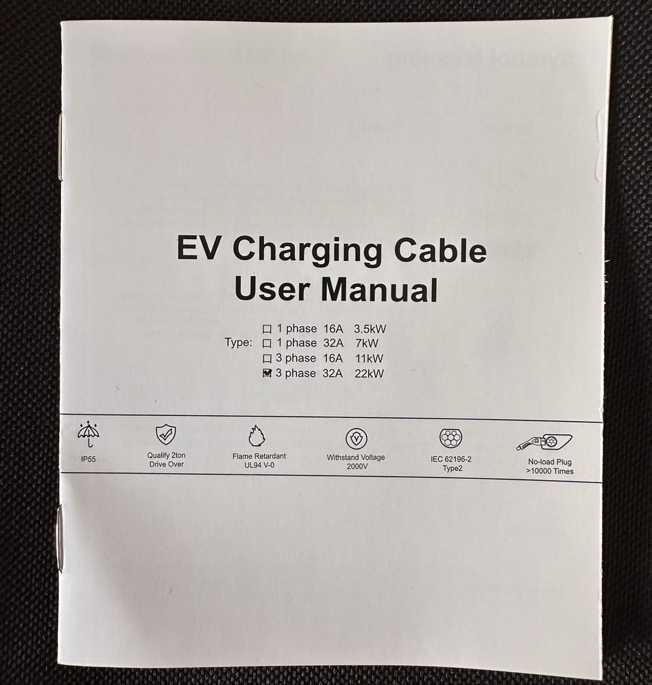 Kabel do ładowania samochodów elektrycznych TYP 2 32A 22kW