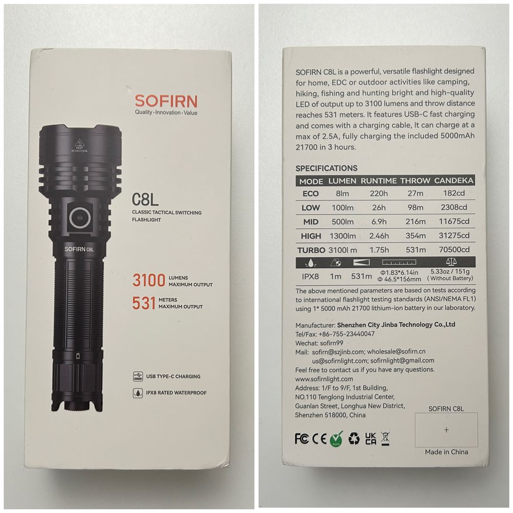 Latarka Sofirn C8L 3100 lumenów 531 metrów