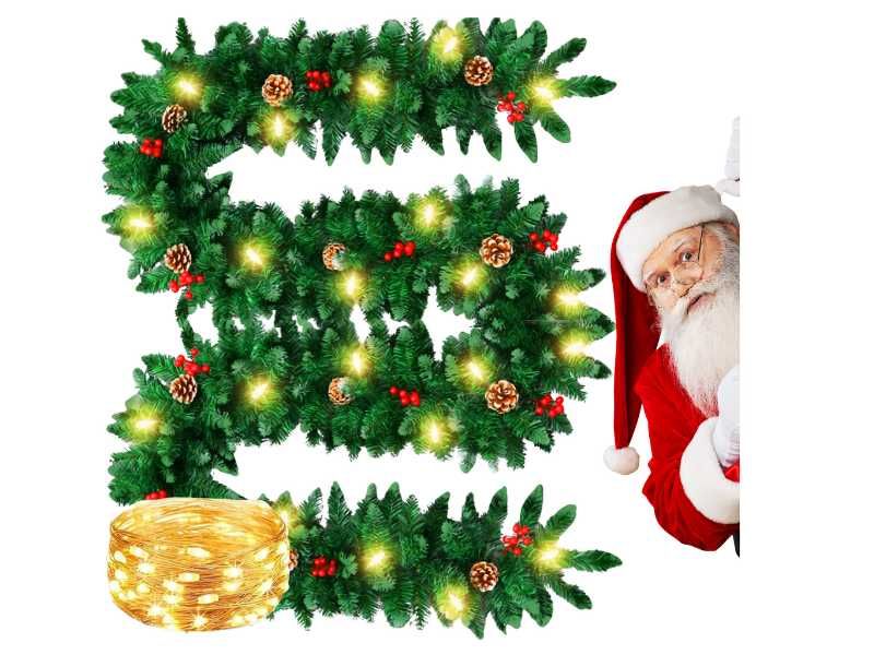 Girlanda Świąteczna Gęsta Choinkowa z Lampkami LED i Szyszkami 270 cm